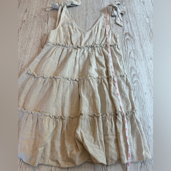 Petal & Pup 100% Linen Tiered Tie Strap Mini Dress Beige size 2 - Picture 8 of 10